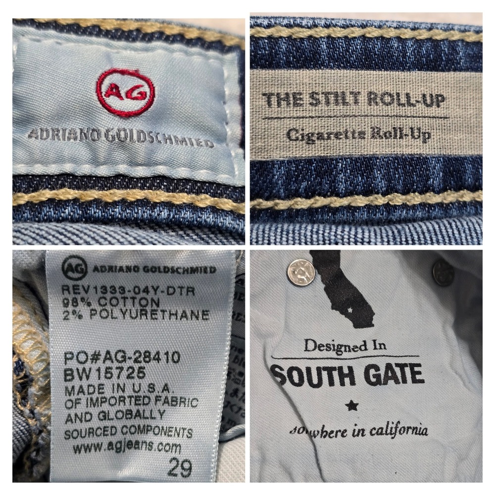 AG Adriano Goldschmied The Stilt Roll Up Cigarette Jeans Distressed Blue Size 29 - Picture 4 of 11